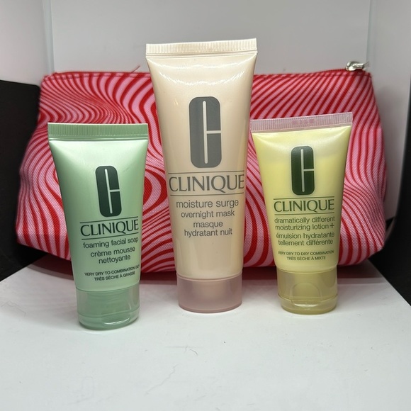 Clinique Skincare Trio w/Zipper Make Up Bag- Soap, Overnight Mask, Moisturizer - Picture 1 of 1